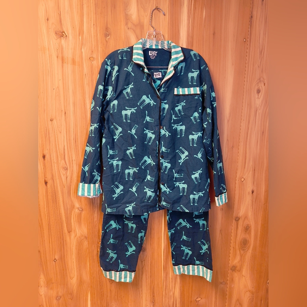 Lazy One Teal Green Moose Pajama Set, Size Small